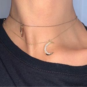 Gold Crescent Moon Necklace / “C” Initial Pendant